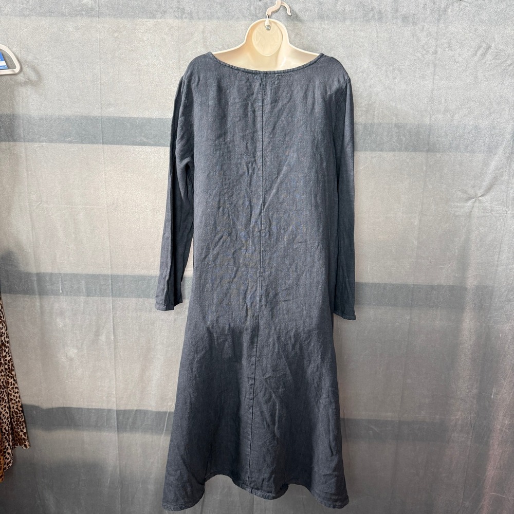 Bryn Walker Linen Midi Dress Women L Dark Grey Long Sleeve Lagenlook Summer USA - Picture 15 of 16